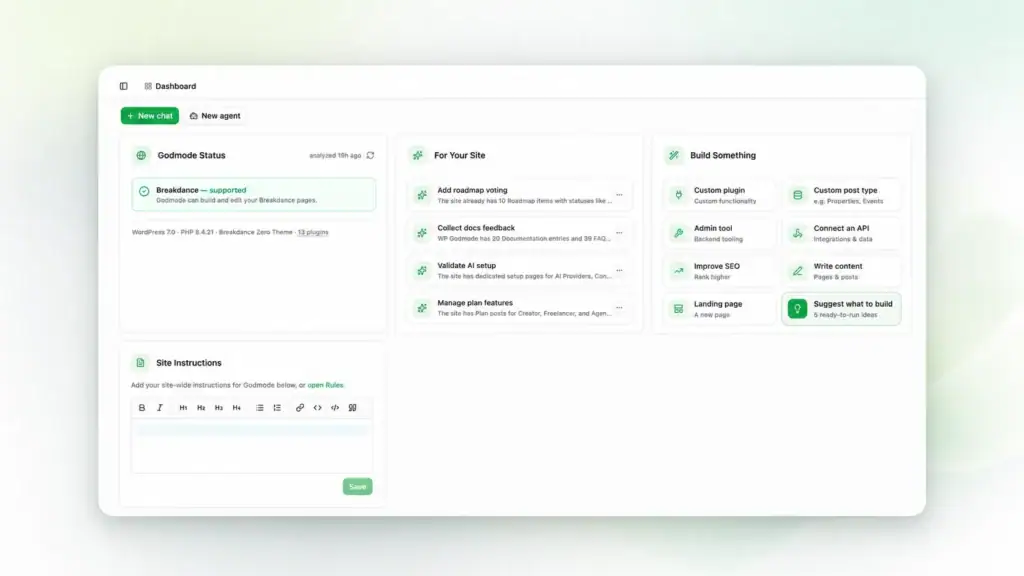 WP Godmode Dashboard overview
